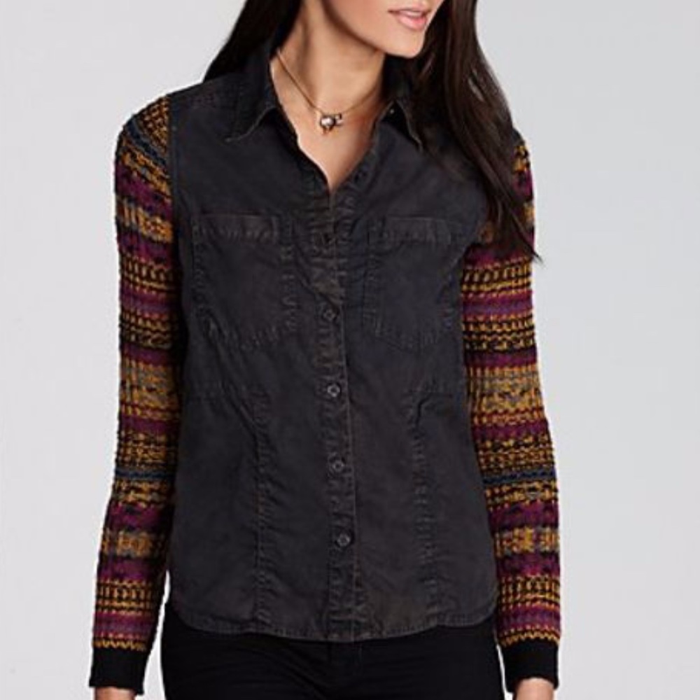 Free People Sweater Sleeve Button Down Shirt